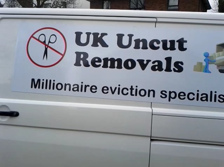 ukuncut white van on lord freud's street - millionaire eviction day of action 13 april 2013